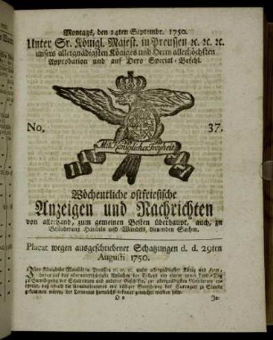 No. 37. Montags, den 14ten Septembr. 1750.