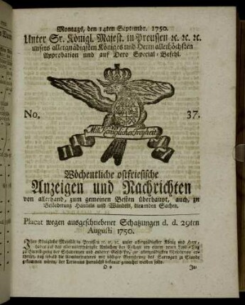 No. 37. Montags, den 14ten Septembr. 1750.