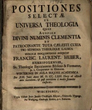 Positiones Selectae Ex Universa Theologia