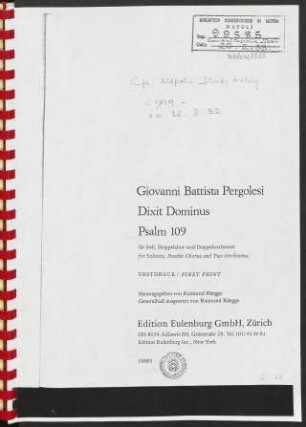 Dixit Dominus : Psalm 109 : für Soli, Doppelchor und Doppelorchester