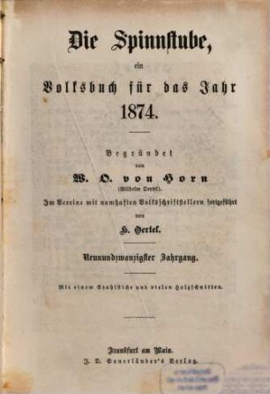 Die Spinnstube : ein Volksbuch für d. Jahr .... 1874, 1874 = Jg. 29