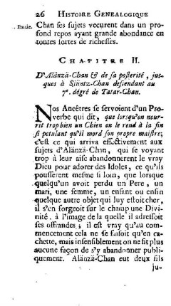 Chapitre III. D'Alänzä-Chan & de sa posterité, à Siüntz-Chan descendant au 7e. Dégré de tatar-Chan