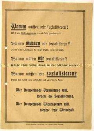 Flugblatt mit Begründung gegen Sozialisierung