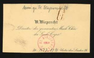 Visitenkarte mit eigenhändigen Zeilen : 08.06.1870