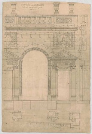 Thiersch, Friedrich von; Wiesbaden; Kurhaus - Südfassade (Schnitte, Detail)