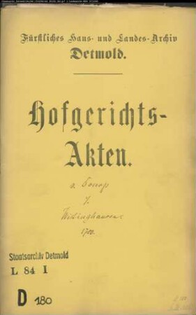 von Donop, Vormunde gegen Vogt Wistinghausen zu Langenholzhausen - Schuldforderung