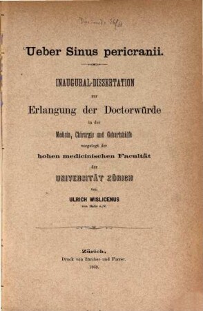 Ueber Sinus pericranii : Inaug. Diss.