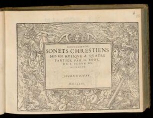 Guillaume [Girolamo] Boni: Sonets chrestiens ... a quatre parties ... Second livre. Contratenor