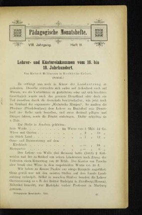 Lehrer- und Küstereinkommen vom 16. bis 18. Jahrhundert : (Schluß)