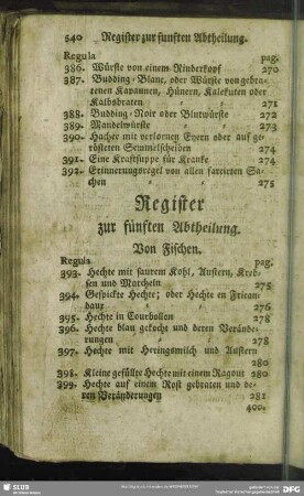 Register zur fünften Abtheilung. Von Fischen