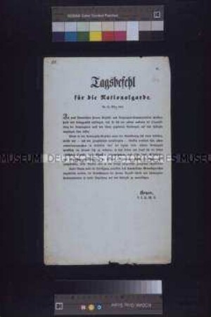 Bekanntmachung: Tagesbefehl für die Nationalgarde vom Oberkommandanten der Nationalgarde Hoyos; Wien, 23. März 1848