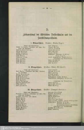 D. Lehrpersonal der städtischen Volksschulen und der Fortbildungsschulen