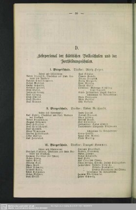 D. Lehrpersonal der städtischen Volksschulen und der Fortbildungsschulen