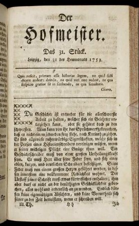 Das 31. Stück. Leipzig, den 31 des Heumonats 1753.