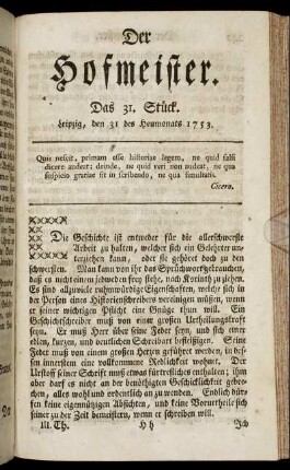 Das 31. Stück. Leipzig, den 31 des Heumonats 1753.
