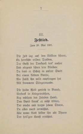 III. Festlied. Zum 26. Mai 1891