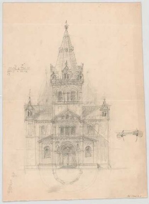 Thiersch, August ; Augsburg (Bayern); Kirche, Projekt - Teilgrundriss, Ansicht