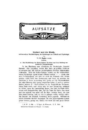 Herbart und die Musik, : mit besonderer Berücksichtigung der Beziehungen zur Ästhetik und Psychologie ; (Schluß)