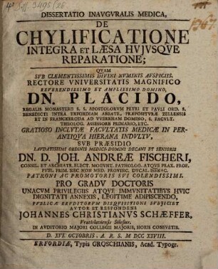 Diss. ... de chylificatione integra et laesa, huiusque reparatione