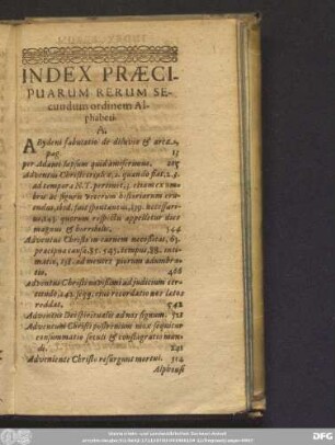 Index Praecipuarum Rerum Secundum ordinem Alphabeti.