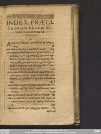 Index Praecipuarum Rerum Secundum ordinem Alphabeti.