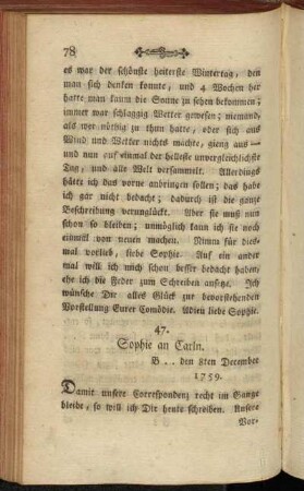 47. Sophie an Carln. B .. den 8ten December 1759.