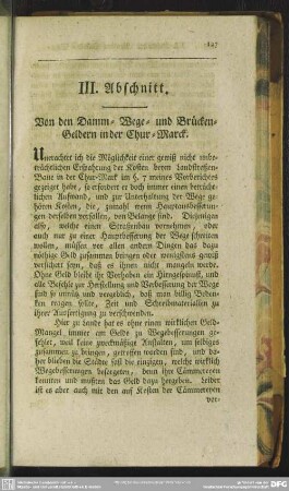 III. Abschnitt. Von den Damm- Wege- und Brücken-Geldern in der Chur-Marck