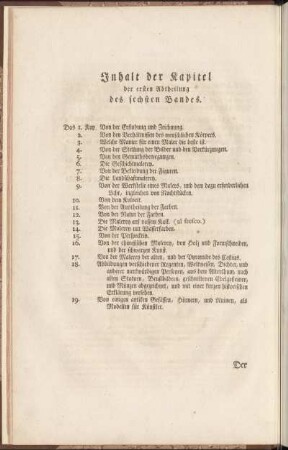 Inhalt der Kapitel der ersten Abtheilung des sechsten Bandes.