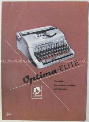 Werbeprospekt des VEB Optima Büromaschinenwerk Erfurt für die Schreibmaschine "Optima Elite"
