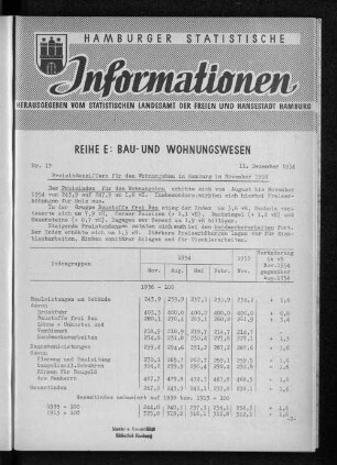Preisindexziffern für den Wohnungsbau in Hamburg im November 1954 : Nr. 17