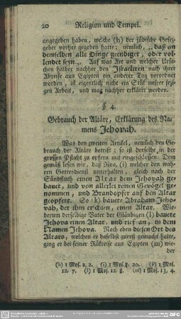 §. 4. Gebrauch der Altäre, Erklärung des Namens Jehovah