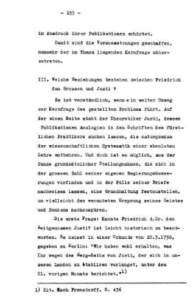 III. Welche Beziehungen bestehen zwischen Friedrich dem Grossen und Justi?