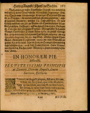 In Honorem Pie defuncti. Illustrissimi Principis ac Domini, Domini Augusti, Ducis Saxoniae, Electoris.
