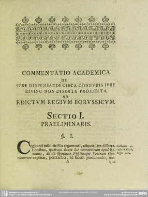 Sectio I. Praeliminaris