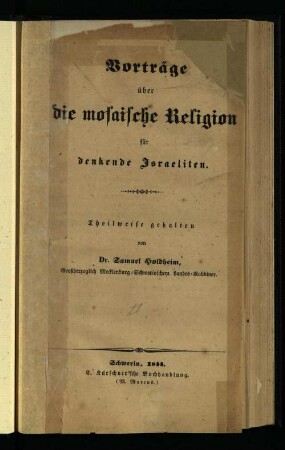 Vorträge über die mosaische Religion