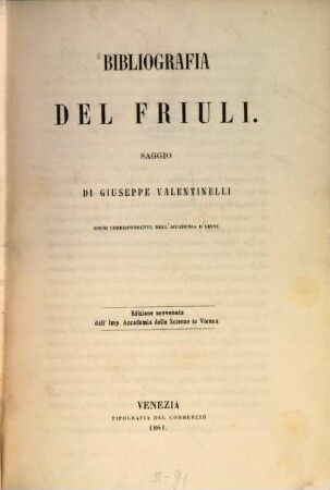 Bibliografia del Friuli : Saggio