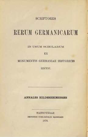 Annales Hildesheimenses : in usum scholarum ex Monumentis Germaniae historicis recusi