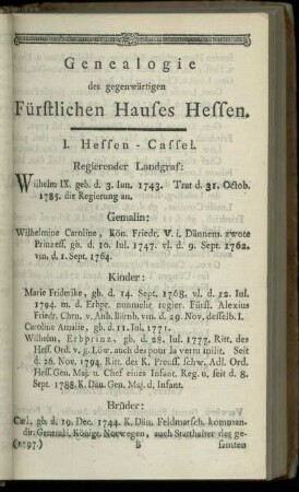 Genealogie des gegenwärtigen Fürstlichen Hauses Hessen