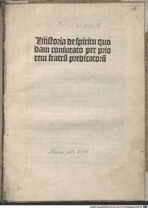 Historia de spiritu quodam coniurato per priorem fratrum predicatorum