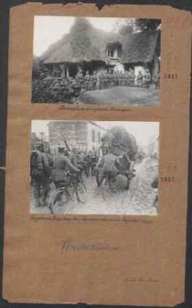 Vorgehende Infanterie beim Durchmarsche durch Neuschâtel a/Aisne
