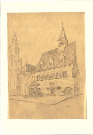 Hildebrand, Adolf von; Worms, Hagenstr. - Neumarkt; Siegfriedbrunnen und Bibliotheksbau - Bibliotheksbau (Perspektive)
