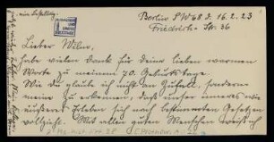 Brief von Anna Plothow an Wilhelm Schwaner
