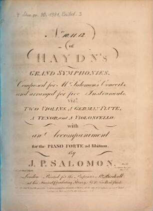 No. 10, 11, 12 of Haydn's grand symphonies