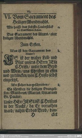 VI. Vom Sacrament des Heiligen Abendmahls