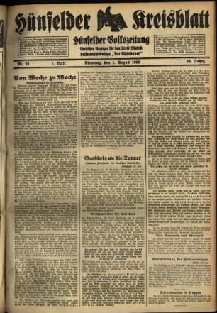 Erste Ausgabe vom Dienstag, den 01. August 1933.