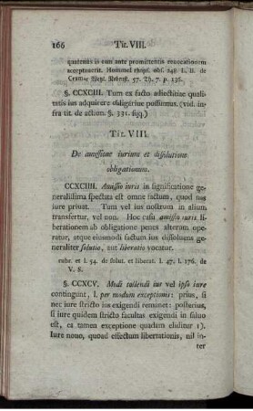 Tit. VIII. De amissione iurium et dissolutione obligationum.