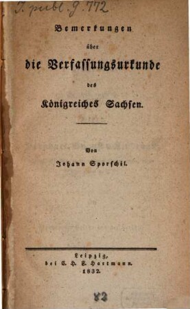 Bemerkungen über die Verfassungs-Urkunde des Königreichs Sachsen