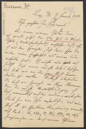 Brief an Ludwig Strecker  an B. Schott's Söhne : 07.01.1911