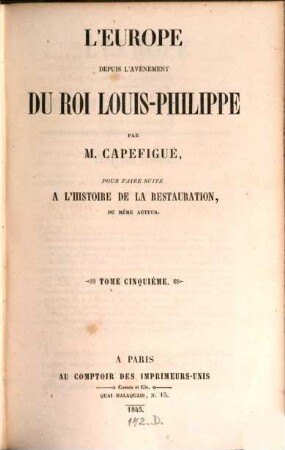 L'Europe depuis l'avénement du Roi Louis-Philippe. 5