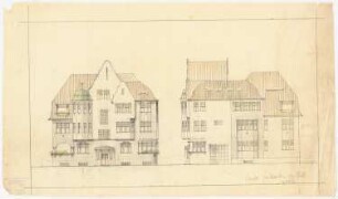 Wohnhaus Helfmann, Berlin-Lankwitz: Fassade Vorderansicht Rückansicht Seitenansicht 1:100